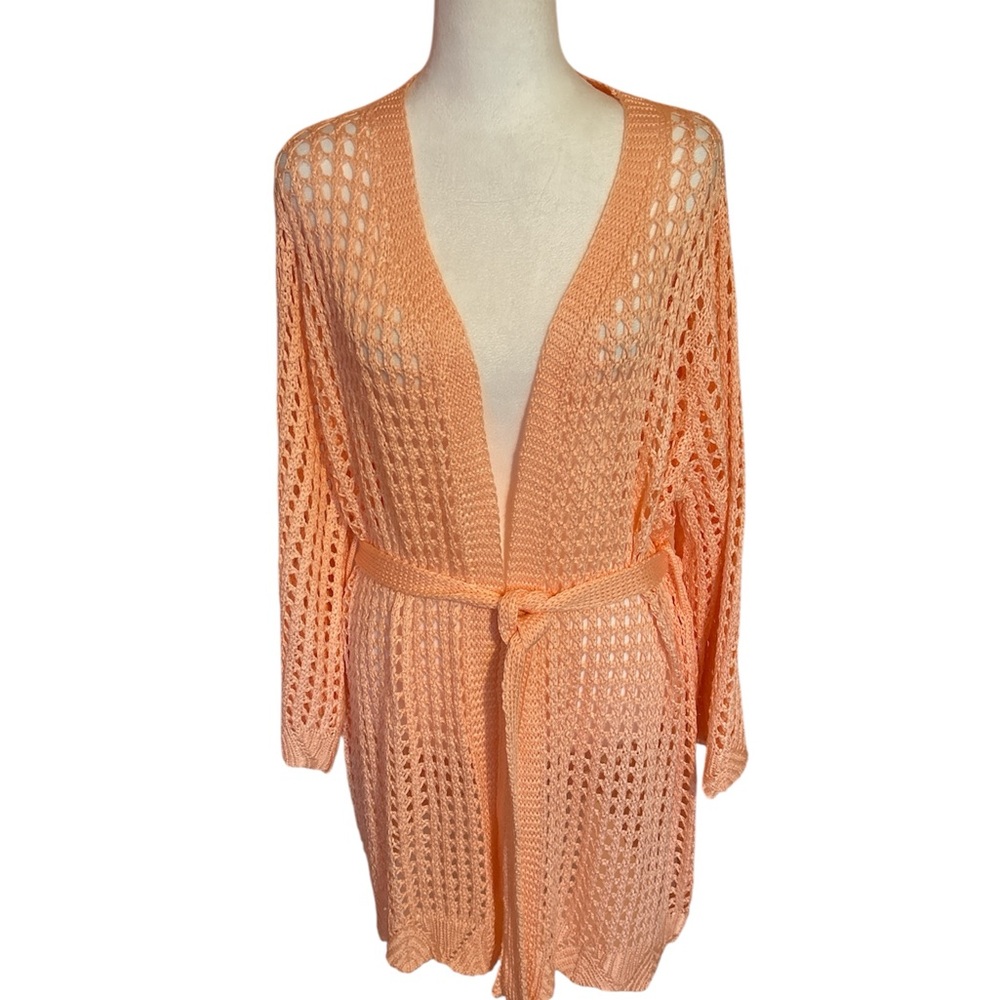 Lightweight Orange Cardigan with Open-Knit Design - Picture 2 of 4